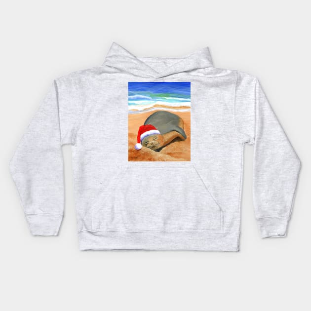 Mele Kalikimaka Hawaiian Monk Seal Kids Hoodie by KauaiArtist